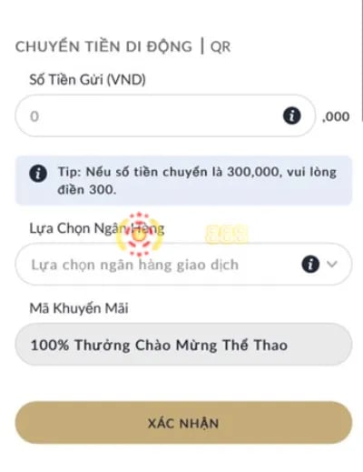 điền thông tin nạp tiền M88