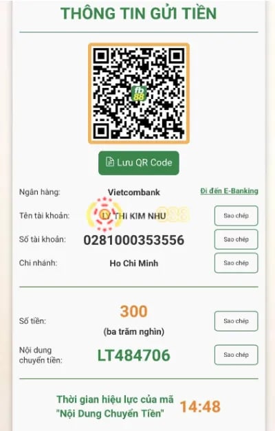 thực hiện nạp tiền FB88