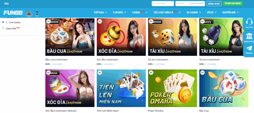 Khám phá Fun88 3D Casino và các game ăn khách