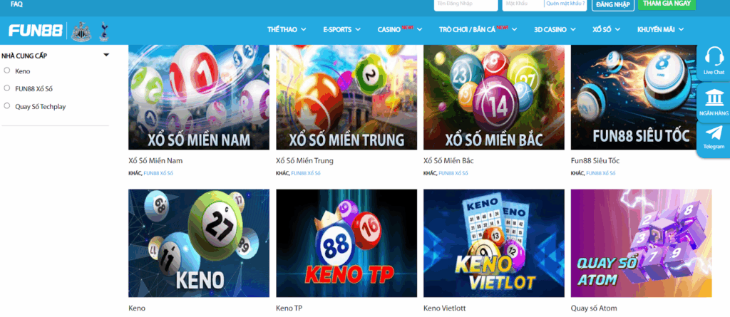 Fun88 Xổ Số rất đa dạng sản phẩm