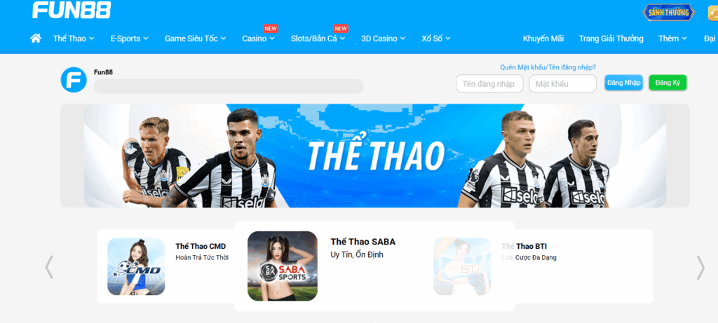 Các sảnh cược thể thao tại Fun88
