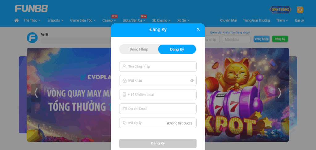 Phiếu đăng ký tài khoản nhà cái Fun88